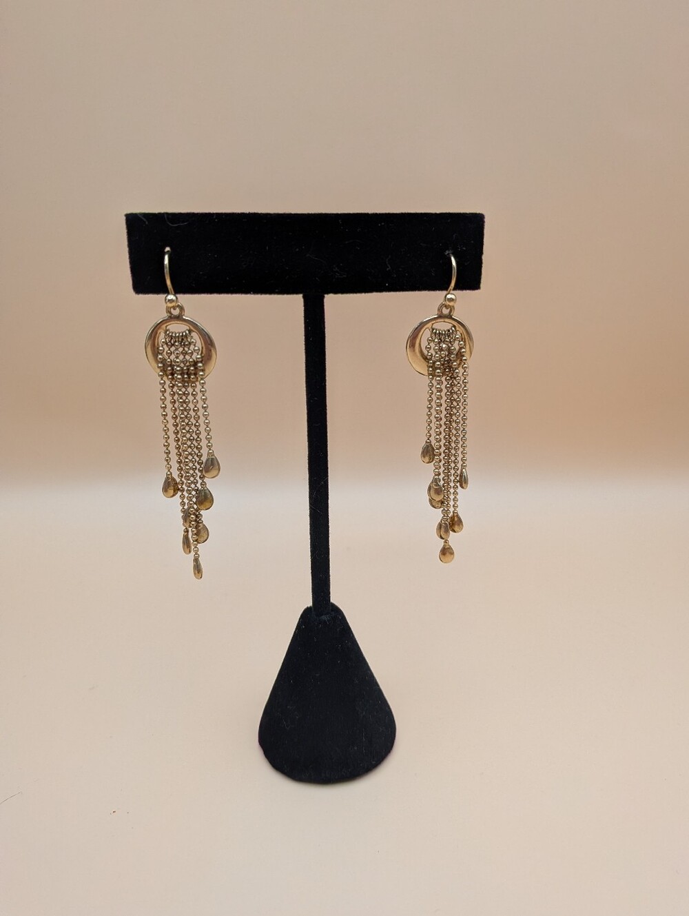 Vintage Monet Gold Tone Multi Chain Teardrop Dangle Earrings